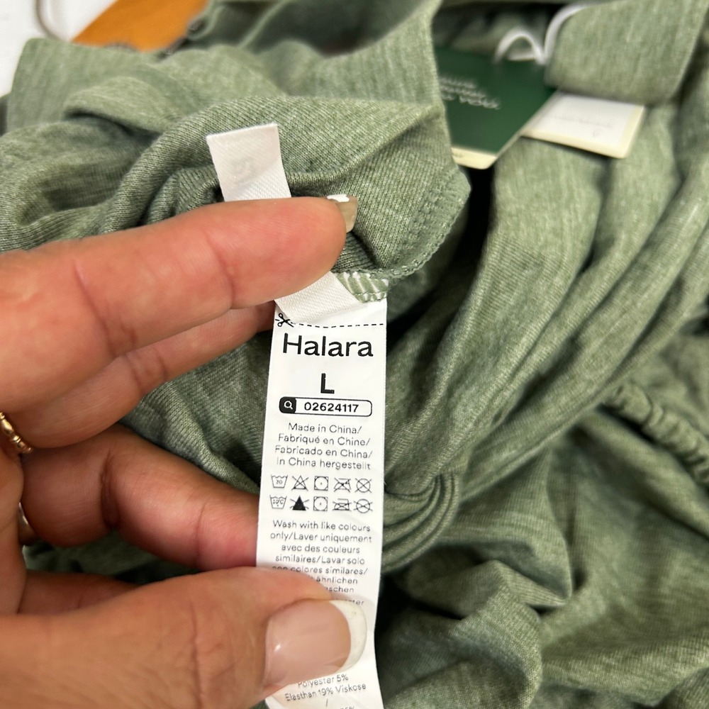 Halara Heather Green Halter Twist Back Jumpsuit Pockets Size L NWT - Picture 6 of 11